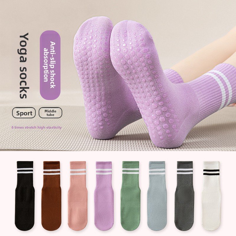 Pilate Yoga Workout - Chaussettes hautes à double rayure pour